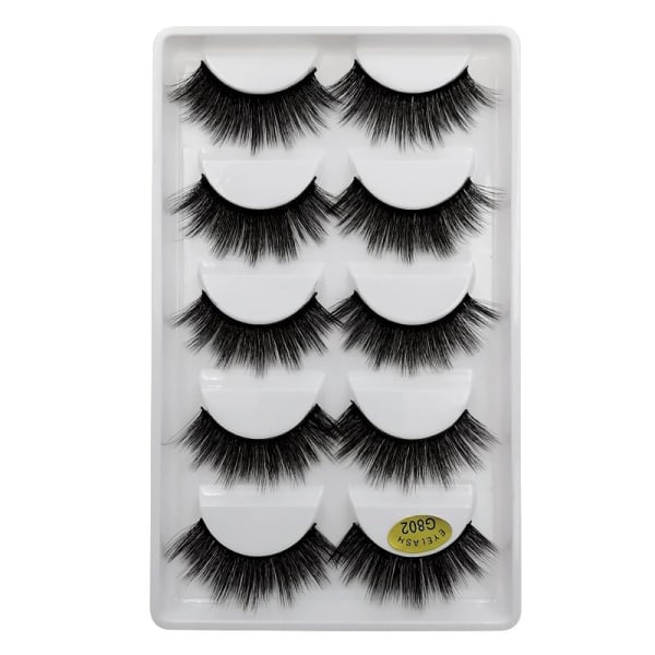 5-par lösögonfransar - 3D faux mink - G802 - False eyelashes Svart