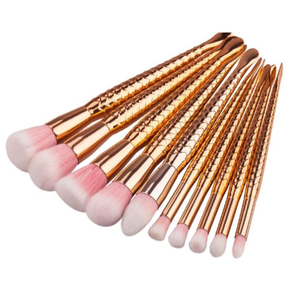 10st Sminkborstar - Makeup brushes - Unicorn Rosa guld