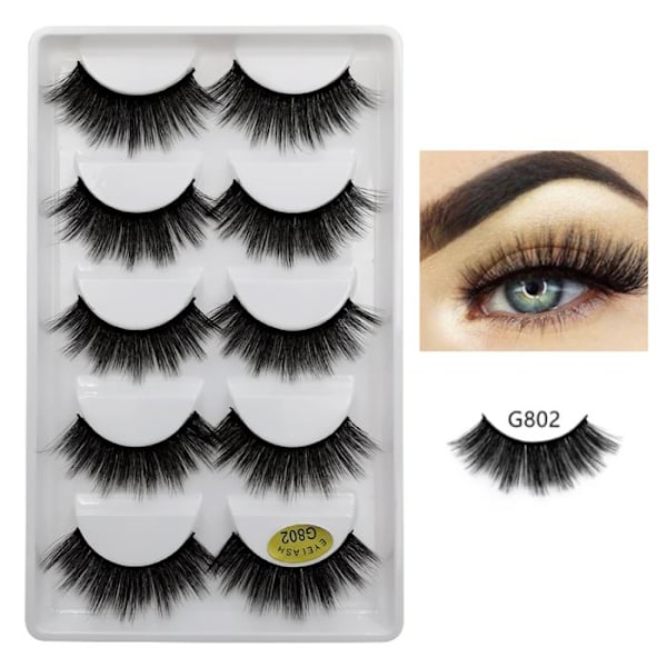 5-par lösögonfransar - 3D faux mink - G802 - False eyelashes Svart