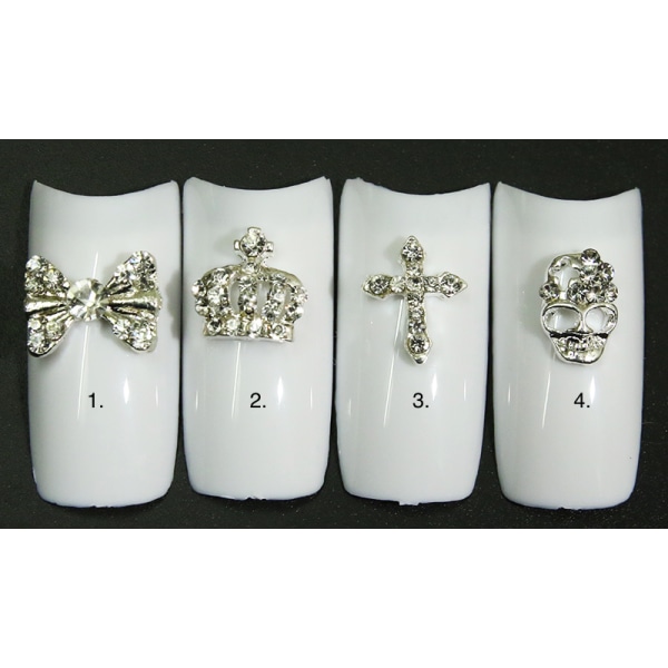 3st metall dekorationer rhinestone glitter silver nagelsmycke Silver Nummer - 8