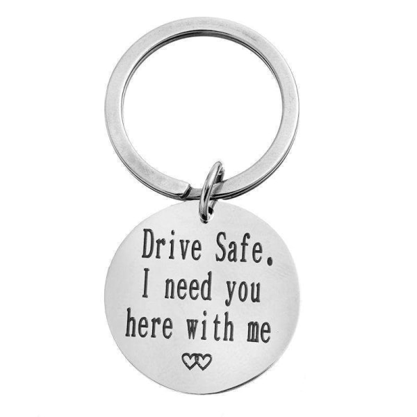 Nøglering "Drive safe" - Rustfrit stål Silver