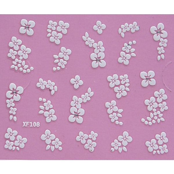 10st ark vita nageldekorationer blommor stickers White