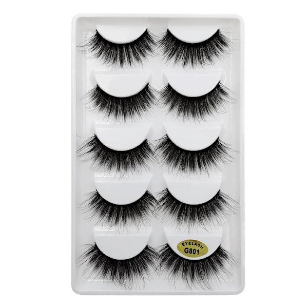 5-par lösögonfransar - 3D faux mink - G801 - False eyelashes Svart