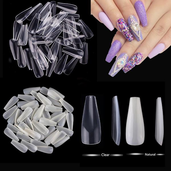 500st nageltippar ballerina Clear lösnaglar akryl tippar