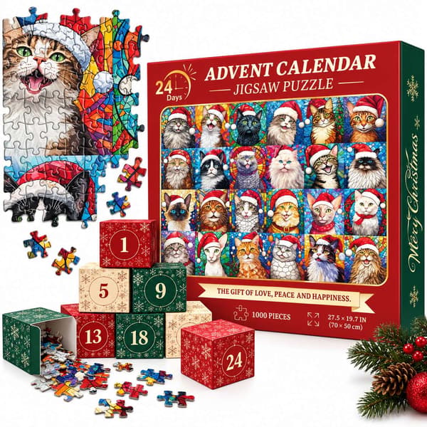 Adventskalender - Pussel 1008 Bitar - Julkalender 2026 - Katt Motiv multifärg