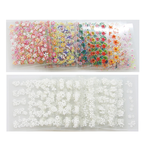 10 ark Blomster selvklebende neglepynt Multicolor