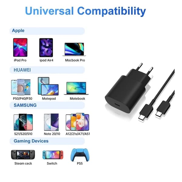 Samsung Lader Hurtiglader - Adapter + Kabel 25W USB-C 2m Black