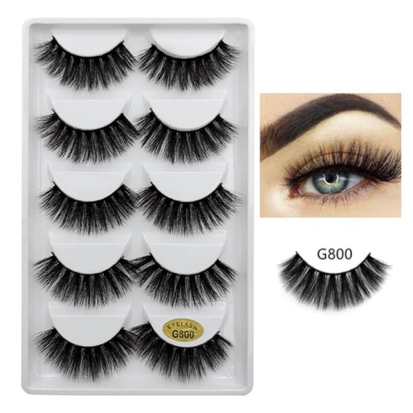 5-par lösögonfransar - 3D faux mink - G800 - False eyelashes Svart