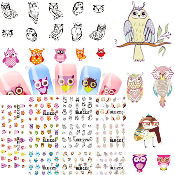 11 ark Ugler neglemærkater, neglepynt Multicolor