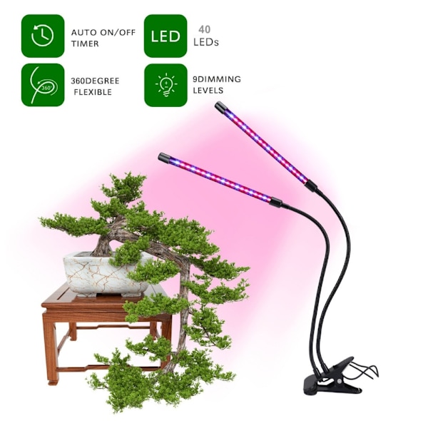Växtlampa, 40 LED fullspektrum odlingslampa Växtljus Växtlampa 3 timers multifärg