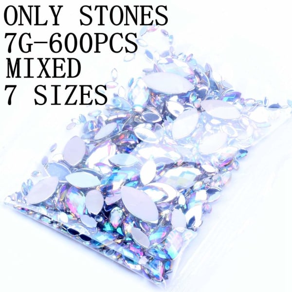 600 stk rhinestones neglepynt - Blandet pose Silver