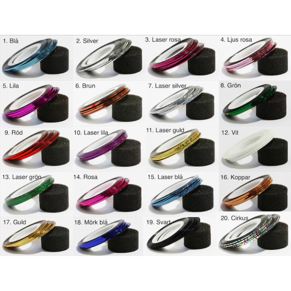 Striping tape , nageltejp , nageldekorationer 20 färger 7. Laser silver 