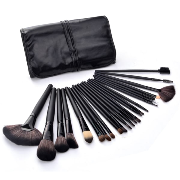 24-pak Make-up børster / Make-up børster i læder etuier Black