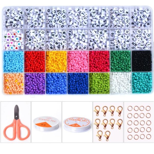 DIY - Pärllåda - Seed beads - 3mm - 3900st - Bokstavspärlor multifärg
