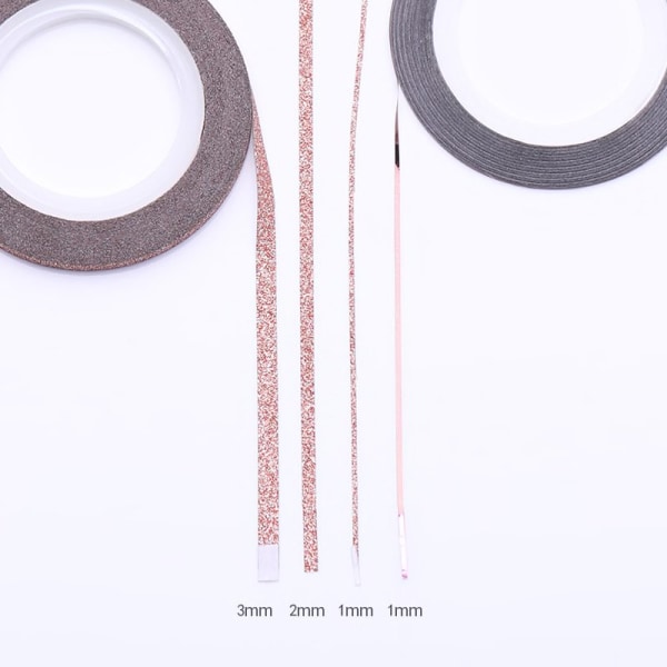 4st rullar nageltejp - Rosé - Glittrig striping tape