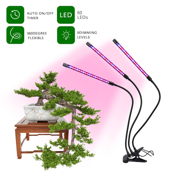 Plantelampe, 60 LED fullspektret vokselampe Plantelys Plantelampe 3 timere Multicolor