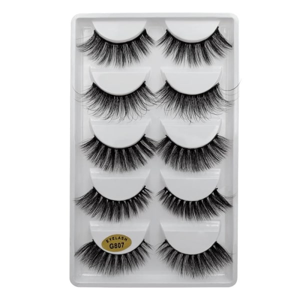 5-par lösögonfransar - 3D faux mink - G807 - False eyelashes Svart