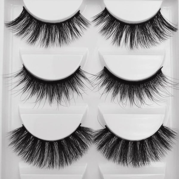5-par lösögonfransar - 3D faux mink - G807 - False eyelashes Svart