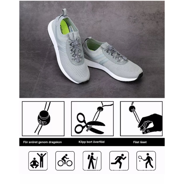 Elastiske skolisser med snøring - Ikke knyt skoene dine - Ensfarget 13. Ljusgrå (1 par)
