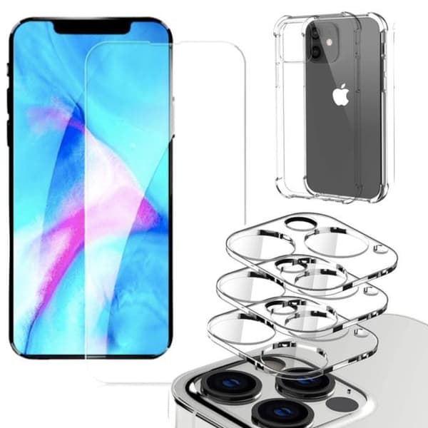Iphone 13 PRO MAX [5-PACK] Linsskydd, Härdat glas, Silkon Skal Transparent Iphone 13 PRO MAX