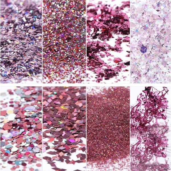 8 stk negle glitter glitter, Negle dekorationer Pink