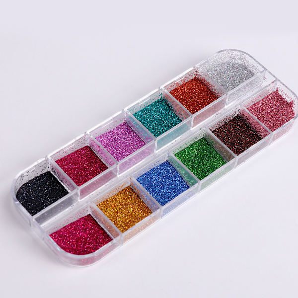 12 finkornet glitter i en boks Multicolor