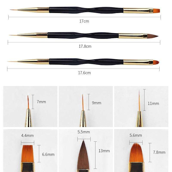 3 stk Akryl/UV Børster negle - Twist - Guld Black