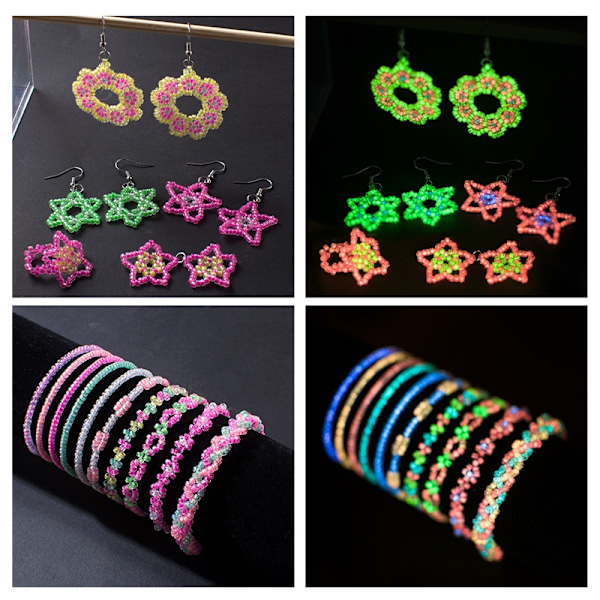 Glow in the Dark Pärlset – Komplett DIY-kit med självlysande pärlor, tråd & tillbehör multifärg