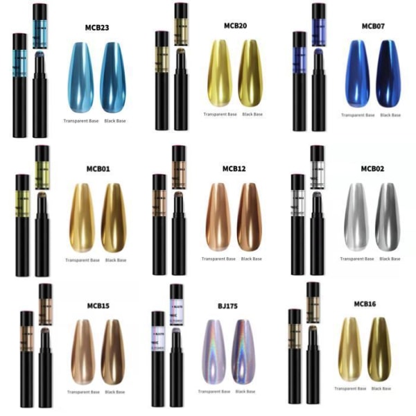 Mirror powder pen - Chrome pigment - 18 olika färger - MCB05