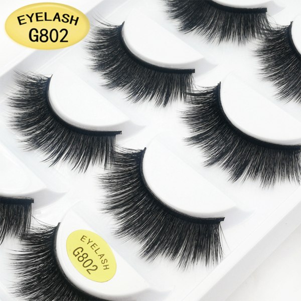 5-par lösögonfransar - 3D faux mink - Svarta Black 3D faux mink - G805