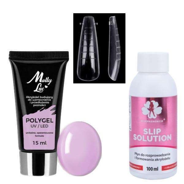 Kit Polygel Wild orchid - Dualform, Formtippar - Slip solution multifärg