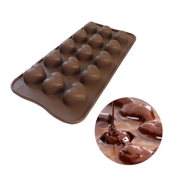 Is/Choklad/Geléform med 15st hjärtan - Isform - Pralinform Brun