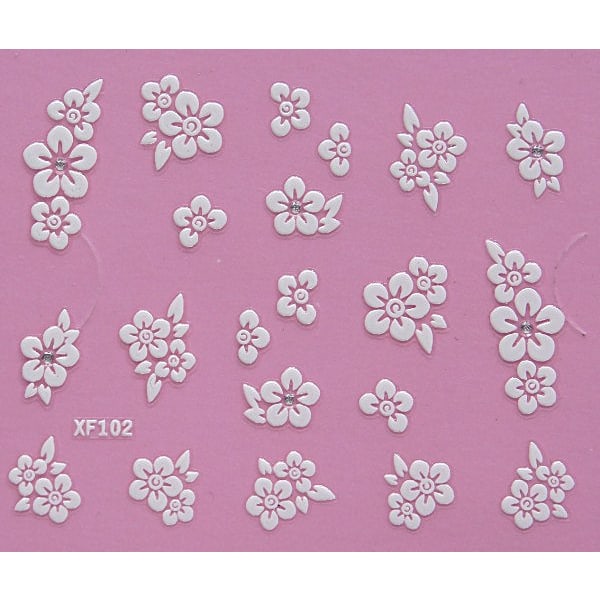 10 ark med hvite negle dekorasjoner blomster klistremerker White