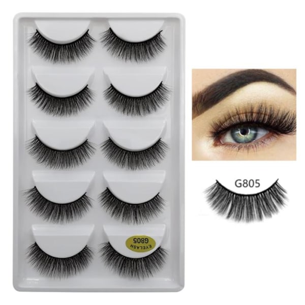 5-par lösögonfransar - 3D faux mink - G805 - False eyelashes Svart