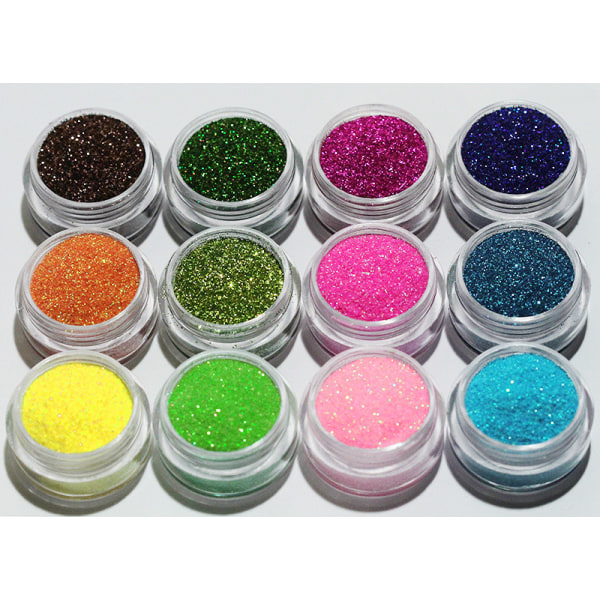 12 stk finkornede glitterbokser Multicolor