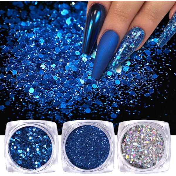 6 stk negle glitter glitter, Negle dekorationer Multicolor