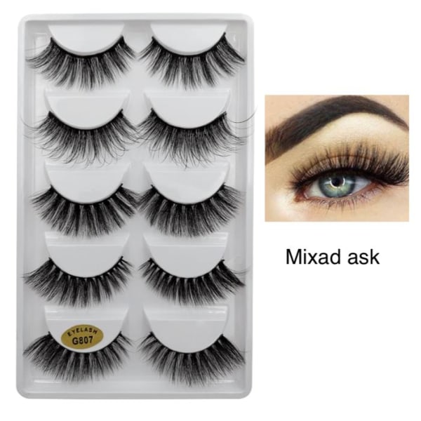 5-par lösögonfransar - 3D faux mink - G807 - False eyelashes Svart