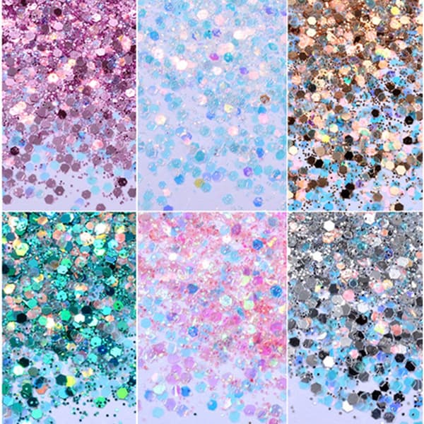 6 negle glitter mix - Rainbow