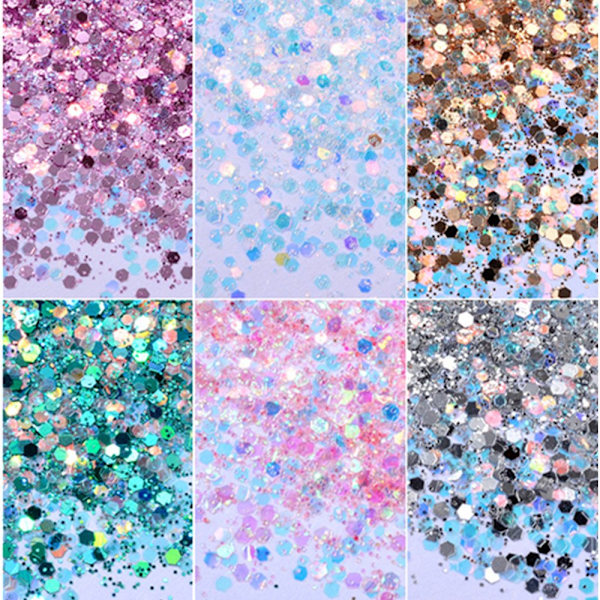 Kynsien glitter sekoitus - Rainbow Glitter mix - White blue