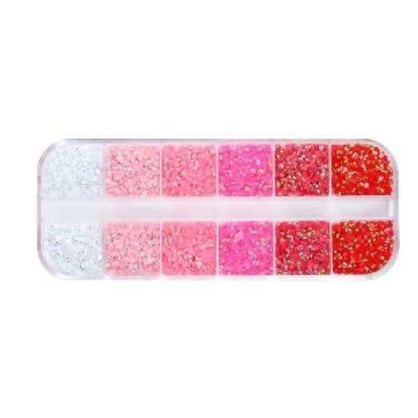 12 rhinestones i forskjellige størrelser i en boks - Negledekorasjoner Multicolor