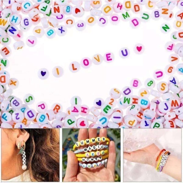 300 stk bogstavperler, bogstaver - 4x7mm - Multicolor