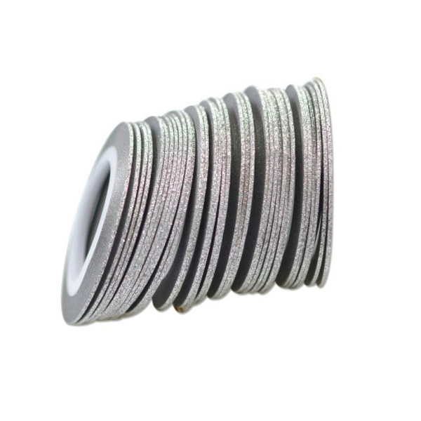 Glittrig striping tape, nageltejp Silver