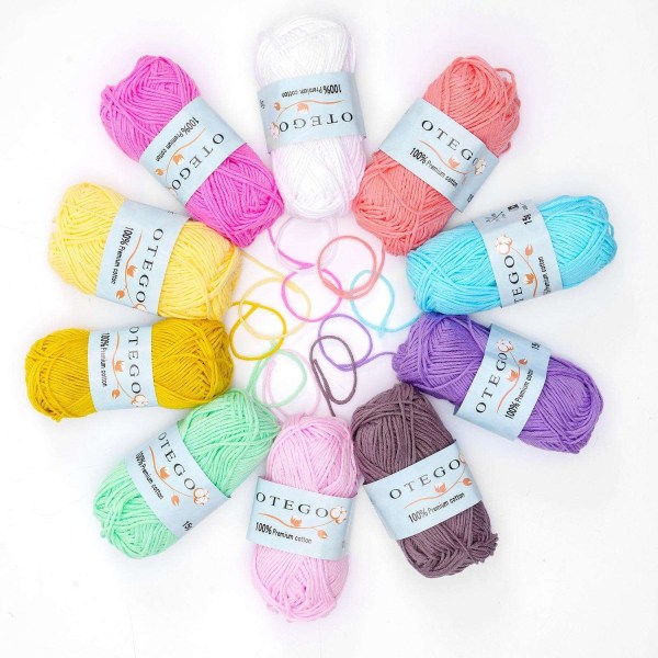 10-pack Bomullsgarn, Cotton Knitting, Crochet Yarn 49m/rulle multifärg