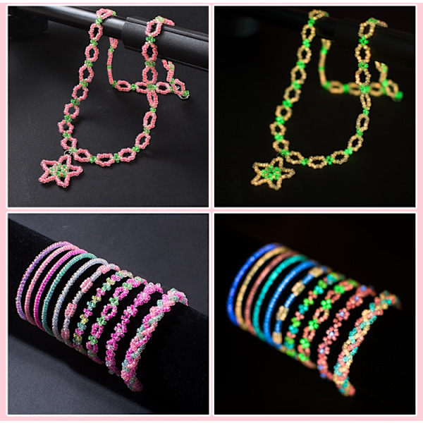 Glow in the Dark Pärlset – Komplett DIY-kit med självlysande pärlor, tråd & tillbehör multifärg