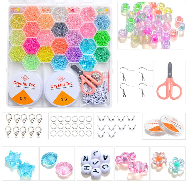 Glow in the Dark Pärlset – Komplett DIY-kit med självlysande pärlor, tråd & tillbehör Multicolor
