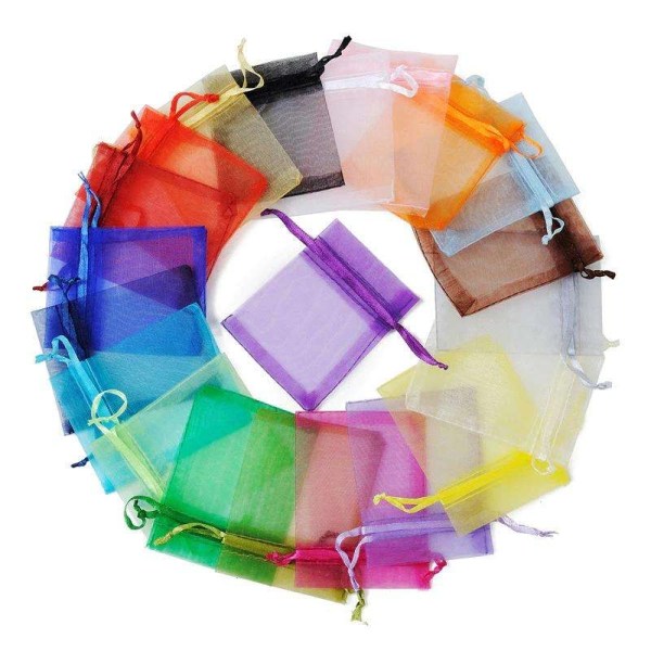 100 stk Organzaposer, 9 x 7 cm - Håndsydde Multicolor