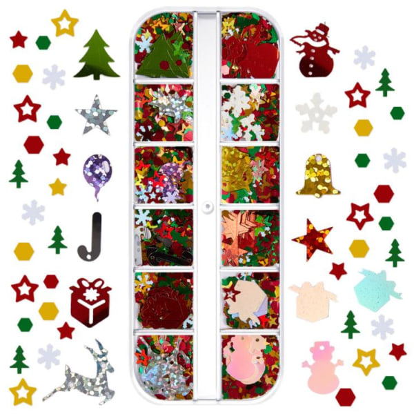 Julepynt snøflak spiker glitter i praktisk boks Multicolor