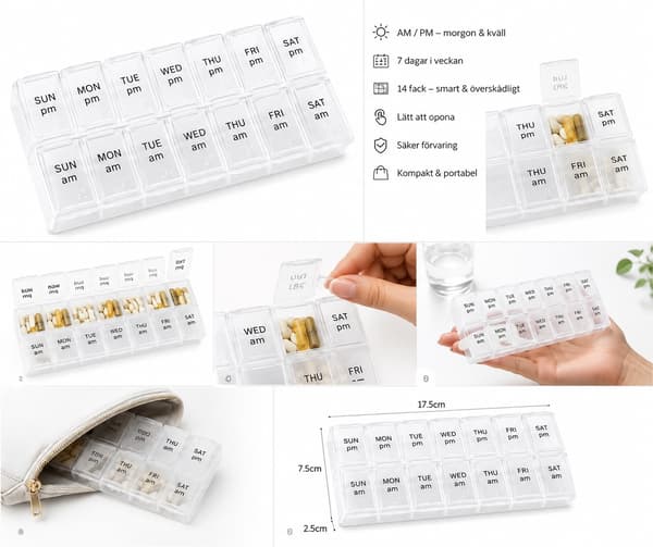 Praktisk 14-roms medisinsk tablettveske Dosett Multicolor L