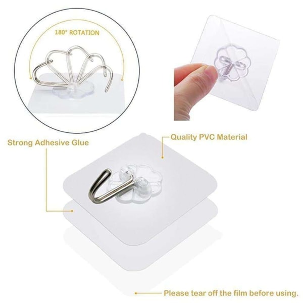 Selvklæbende kroge - Perfekte håndklædekroge Ophæng - Pakke med 10 stk Transparent