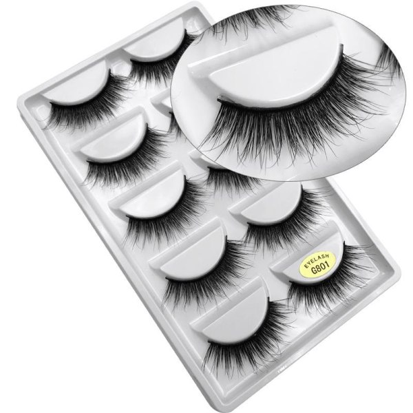 5-par lösögonfransar - 3D faux mink - G801 - False eyelashes Svart